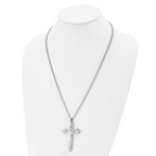 Chisel Stainless Steel Polished Cutout Crucifix Pendant on a 24 inch Curb Chain Necklace