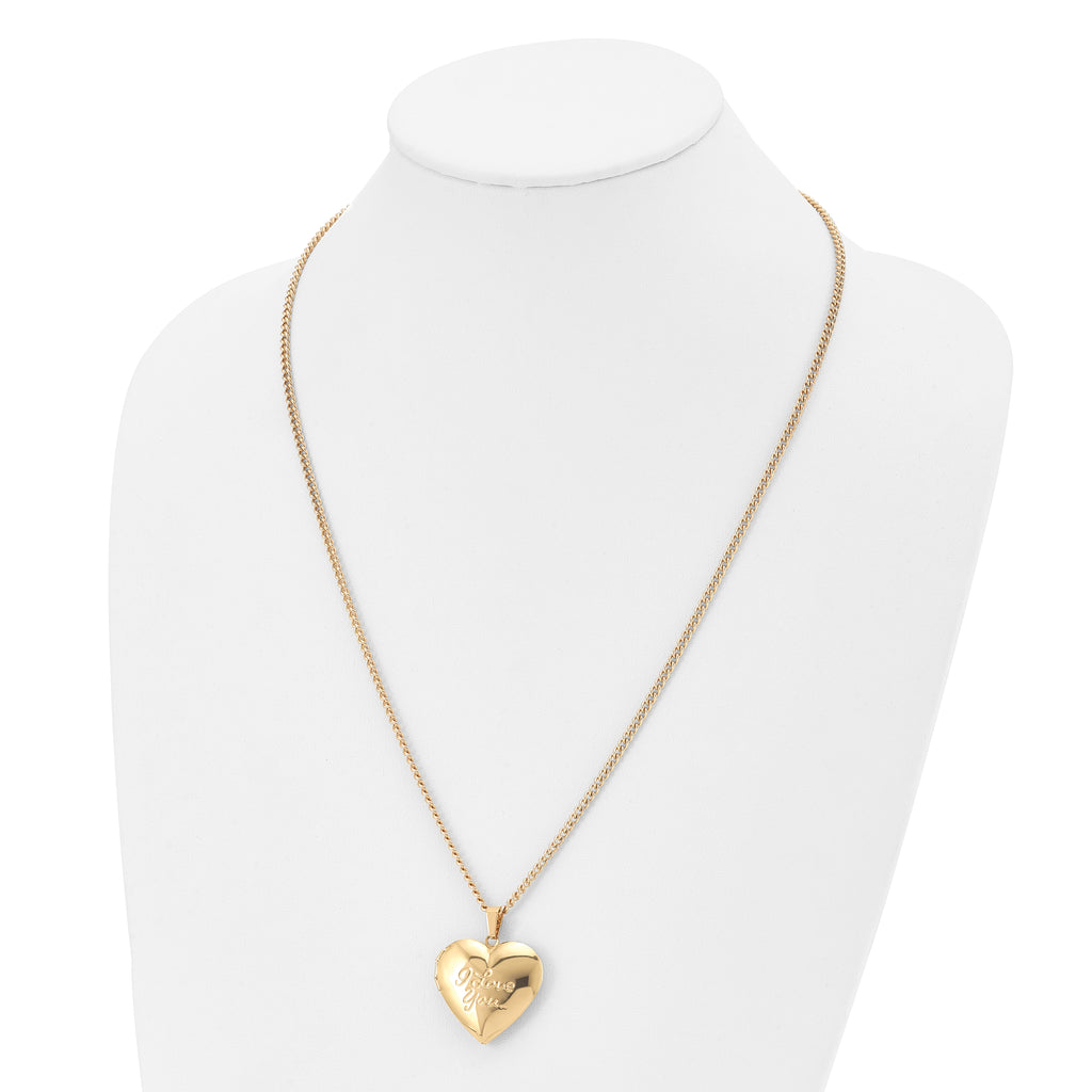 Chisel Stainless Steel Polished Yellow IP-plated I LOVE YOU Heart Locket on a 24 inch Curb Chain Necklace