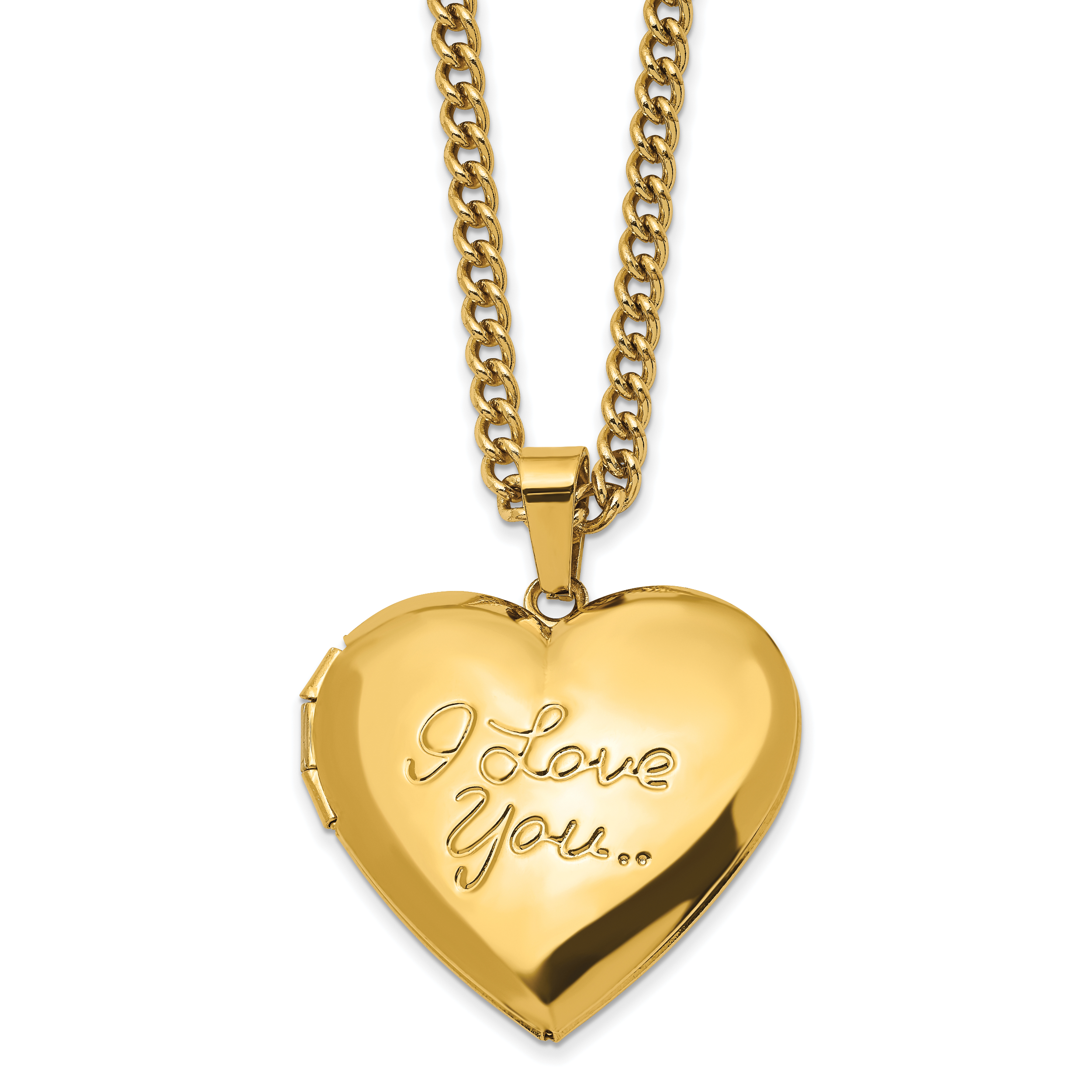 Chisel Stainless Steel Polished Yellow IP-plated I LOVE YOU Heart Locket on a 24 inch Curb Chain Necklace Main image