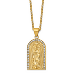 Chisel Stainless Steel Polished Yellow IP-plated with Crystal Blessed Mary Pendant on a 24 inch Curb Chain Necklace