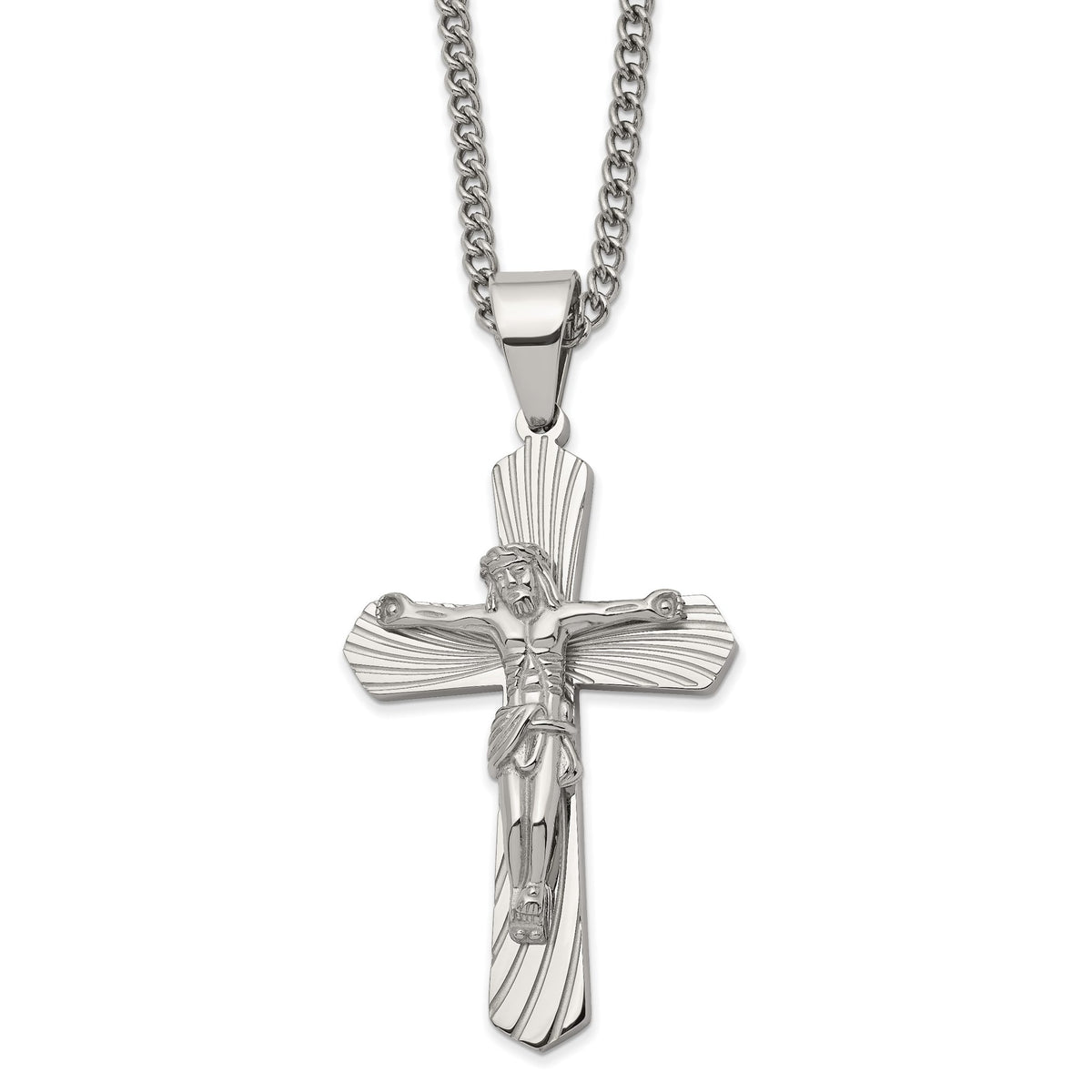 Chisel Grooved Crucifix Necklace in Stainless Steel, 24 Inch - Sophia Jewelers Main image