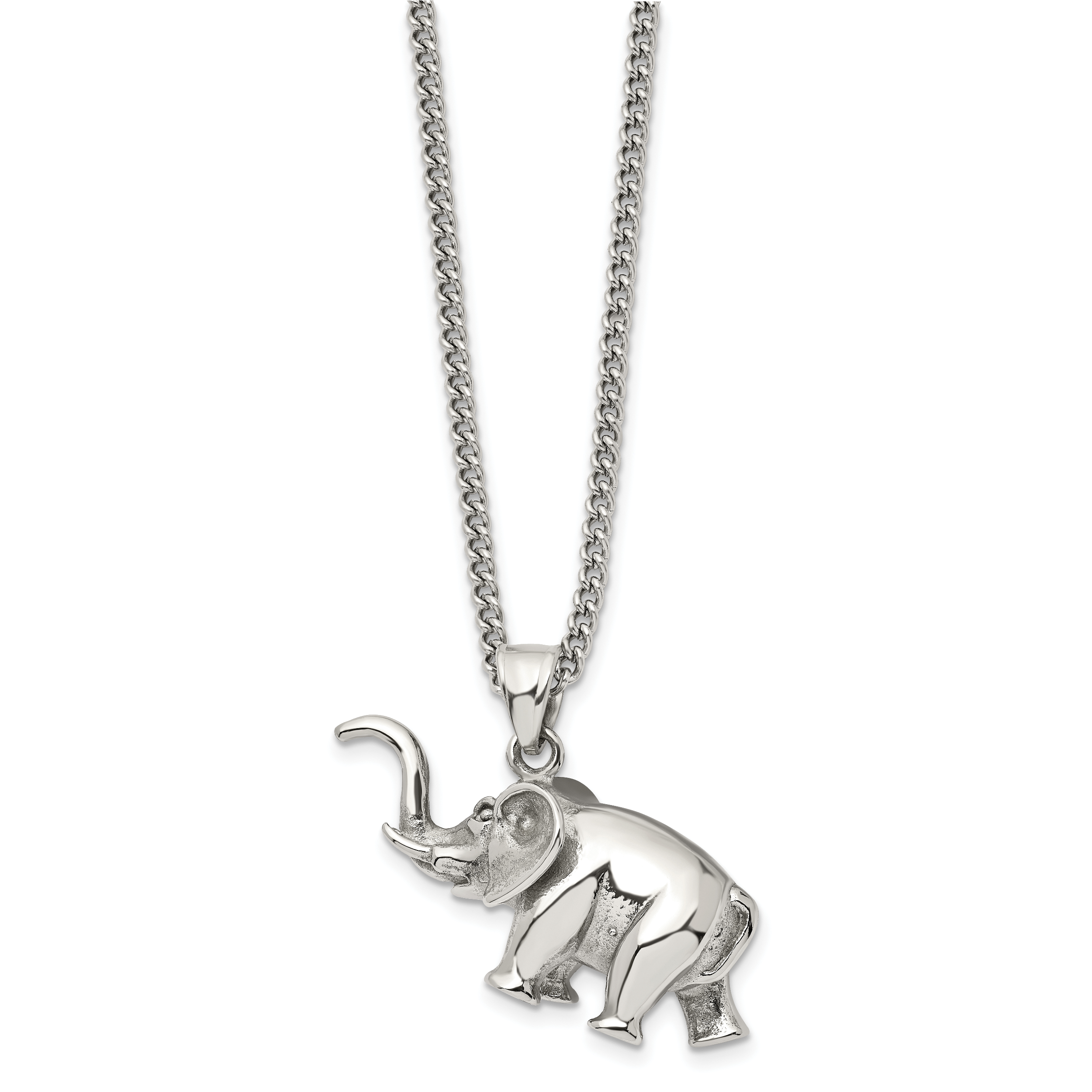 Chisel Stainless Steel Polished 3D Elephant Pendant on a 24 inch Curb Chain Necklace Secondary image