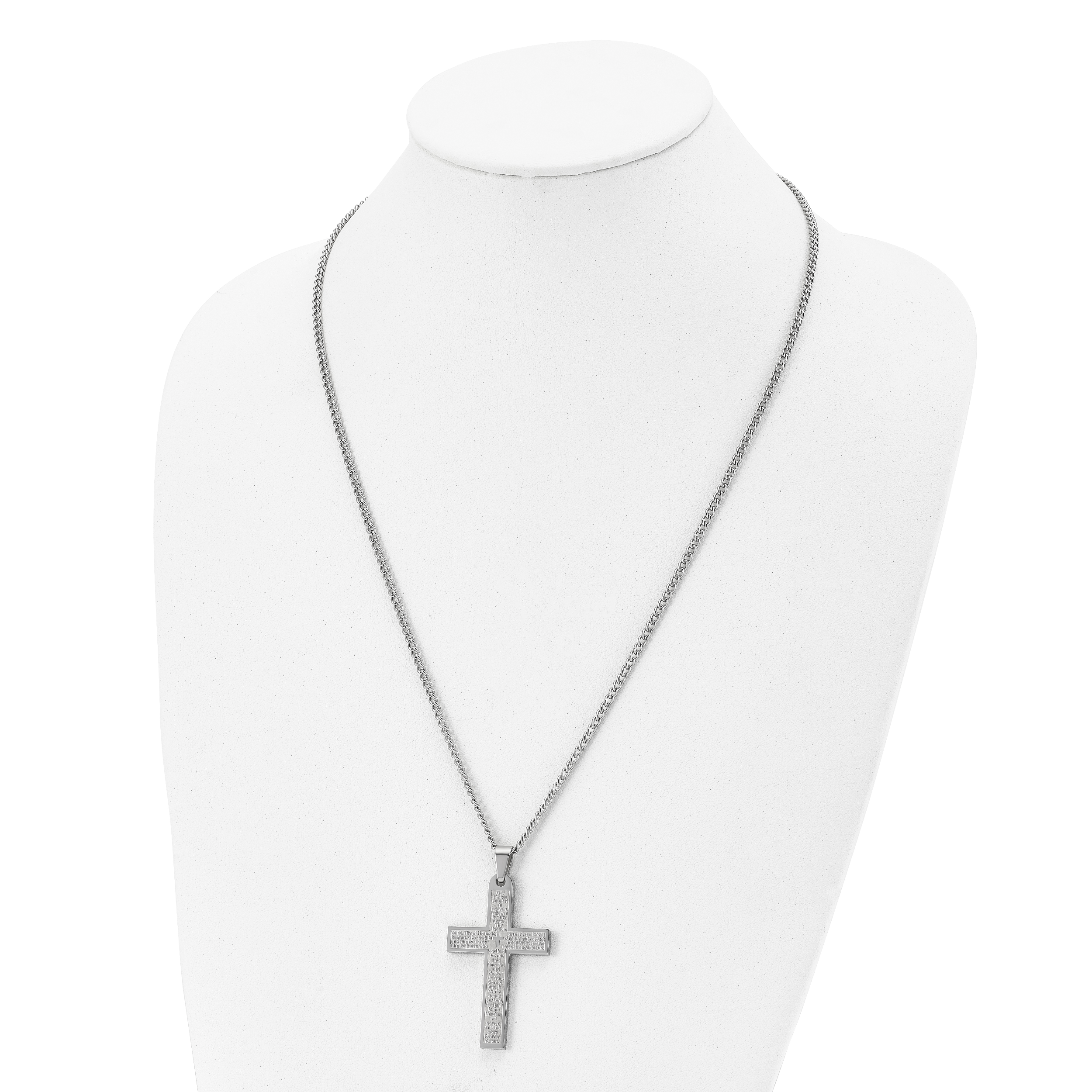Lord's Prayer Cross Pendant Necklace in Stainless Steel