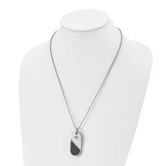 Chisel Stainless Steel Brushed and Polished with CZ and Carbon Fiber Inlay Movable DogTag/Heart Pendant on a 22 in Ball Chain Necklace