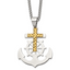 Chisel Stainless Steel Polished Anchor with Yellow IP-plated Diamond cut Cross Pendant on a 24 inch Curb Chain Necklace