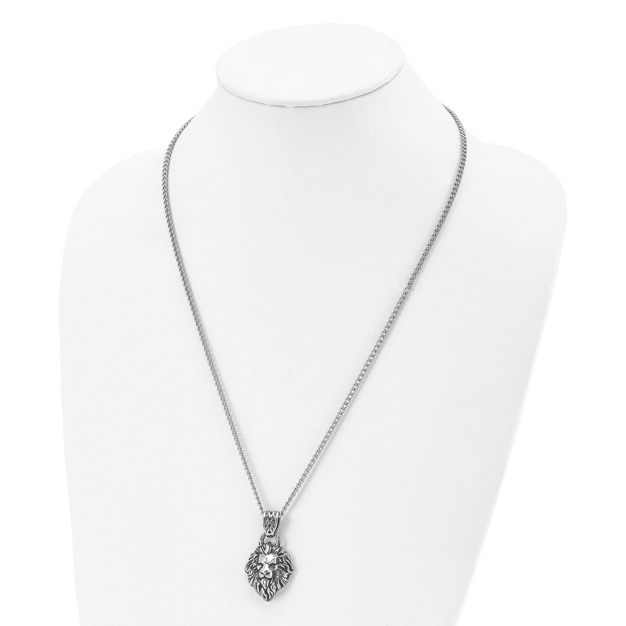 Lion Head Pendant Necklace in Stainless Steel, 24 in