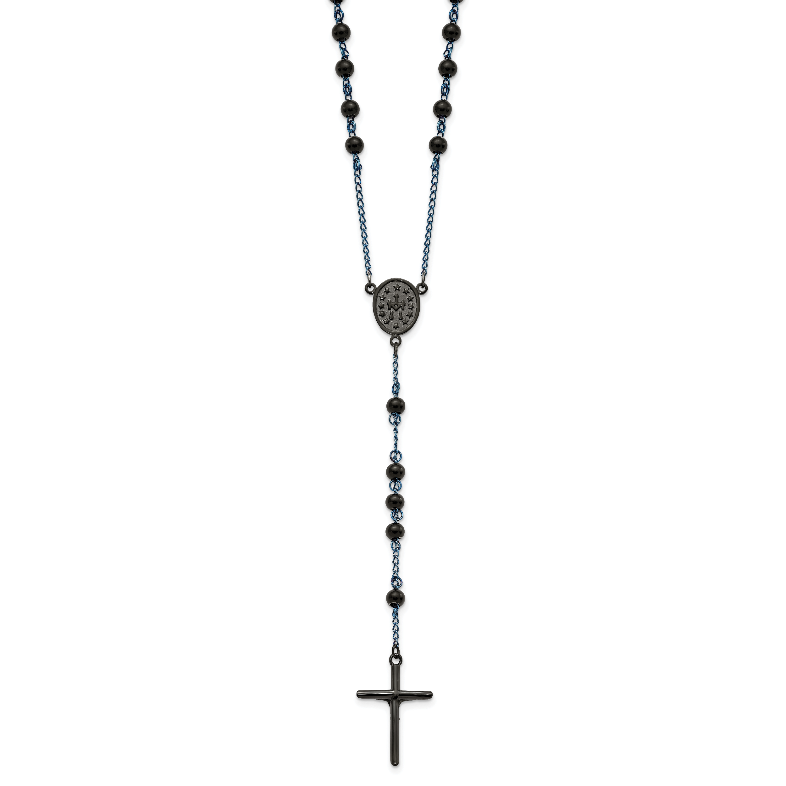 Chisel Stainless Steel Polished Black and Blue IP-plated 30 inch Rosary Necklace Secondary image