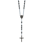 Chisel Stainless Steel Polished Black and Blue IP-plated 30 inch Rosary Necklace