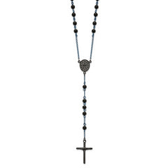 Chisel Stainless Steel Polished Black and Blue IP-plated 30 inch Rosary Necklace