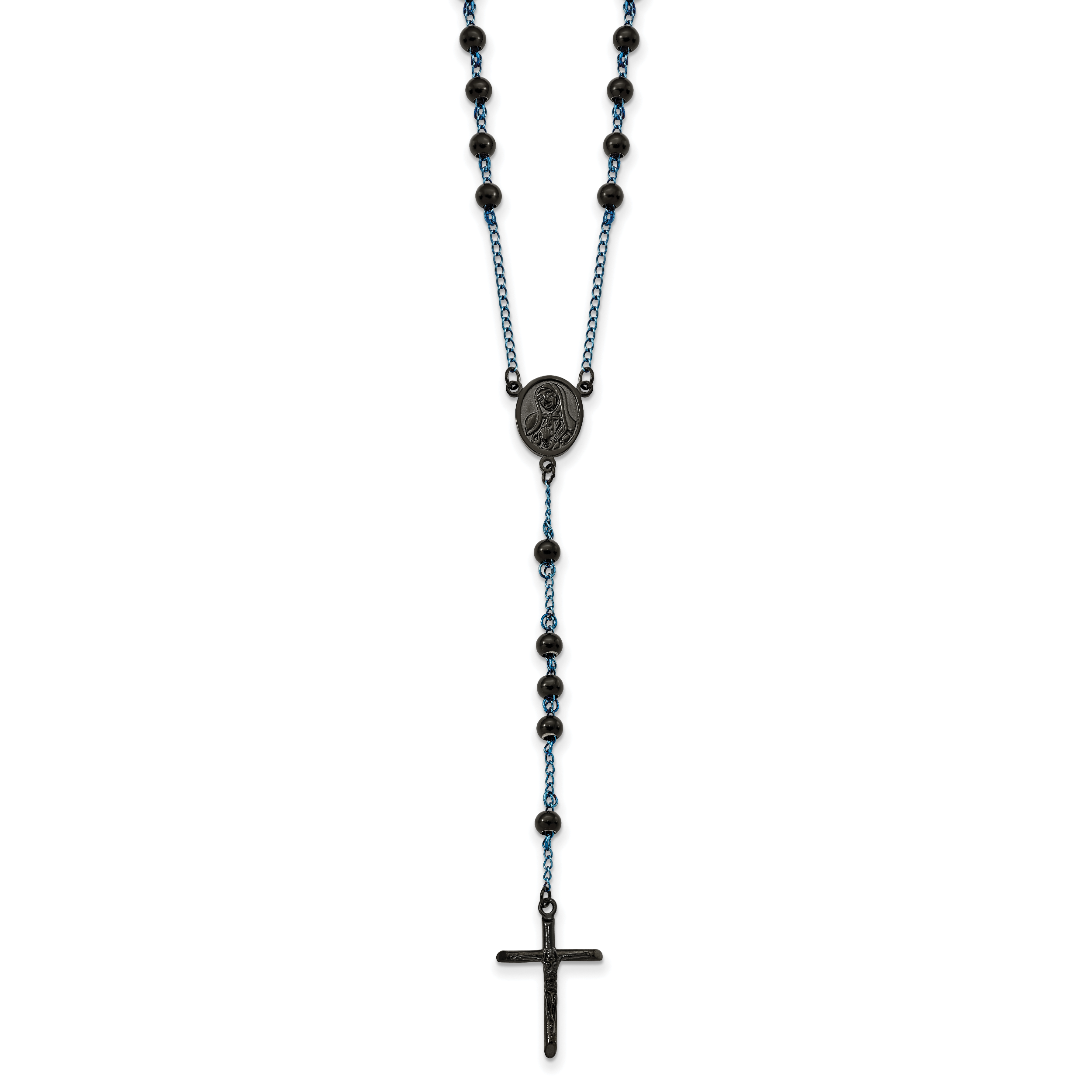 Chisel Stainless Steel Polished Black and Blue IP-plated 30 inch Rosary Necklace Main image