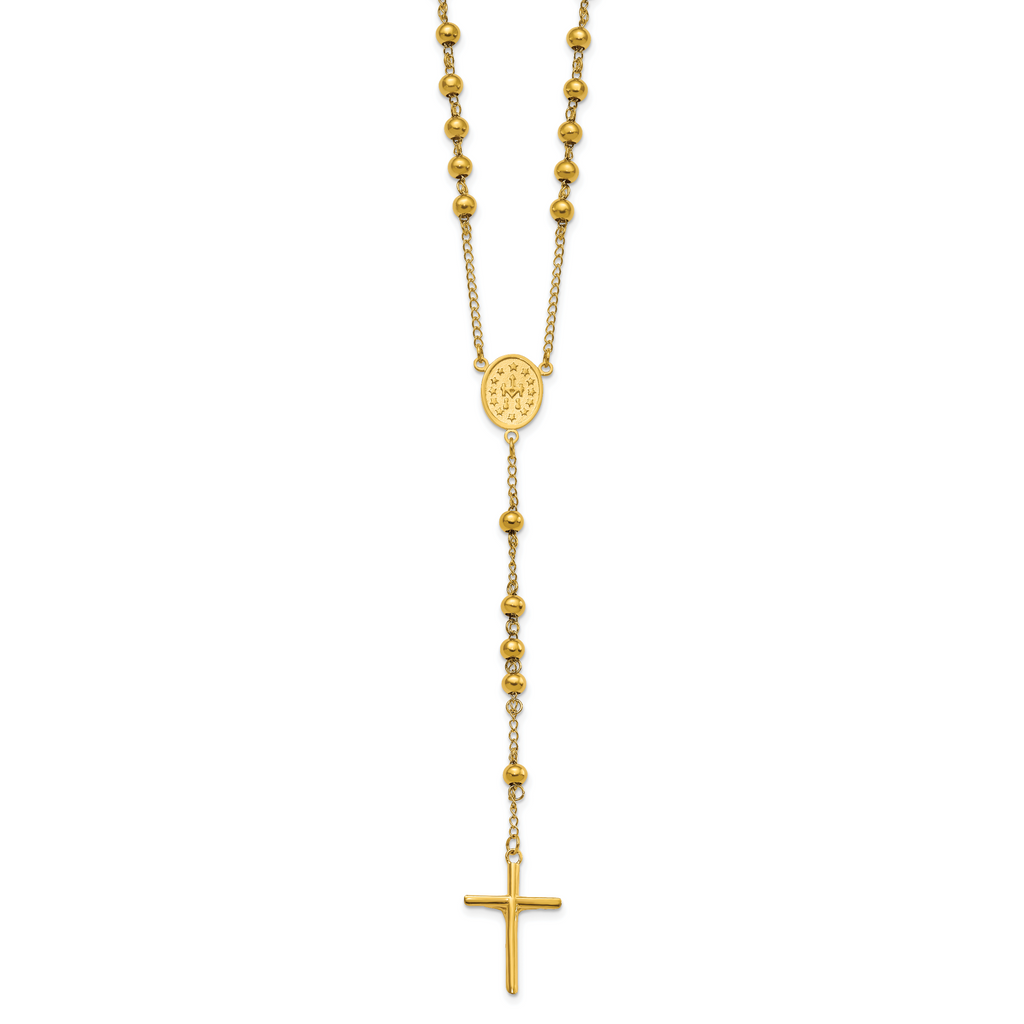 Chisel Stainless Steel Polished Yellow IP-plated Beaded 30 inch Rosary Necklace