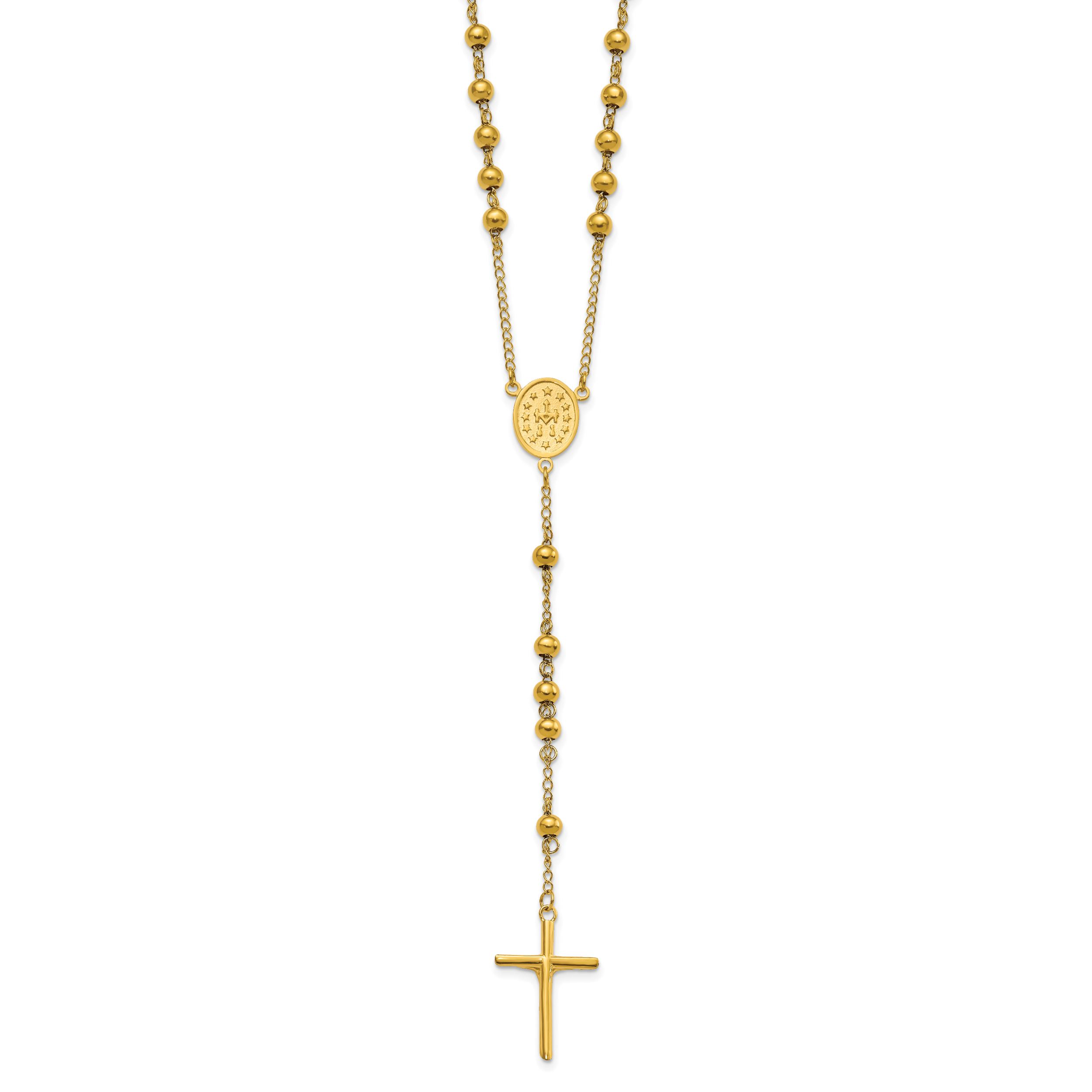 Chisel Stainless Steel Polished Yellow IP-plated Beaded 30 inch Rosary Necklace