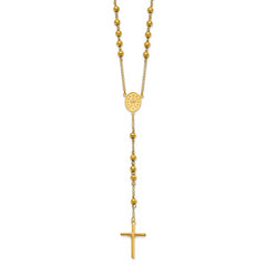 Chisel Stainless Steel Polished Yellow IP-plated Beaded 30 inch Rosary Necklace