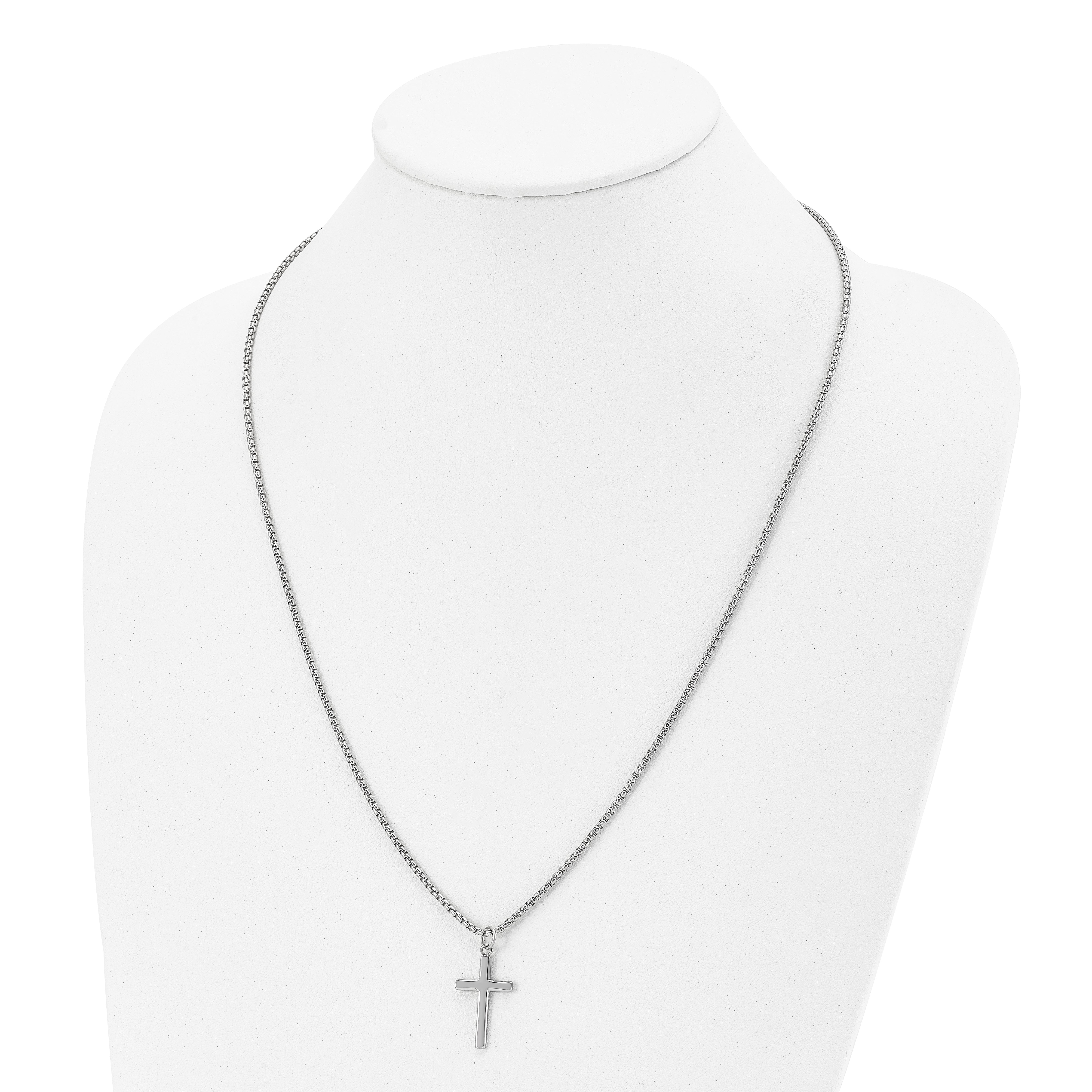 Chisel Stainless Steel Polished Cross Pendant on a 24 inch Box Chain Necklace Secondary image