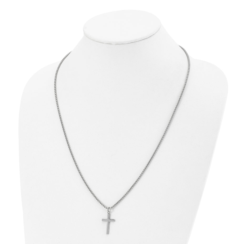 Chisel Stainless Steel Polished Cross Pendant on a 24 inch Box Chain Necklace