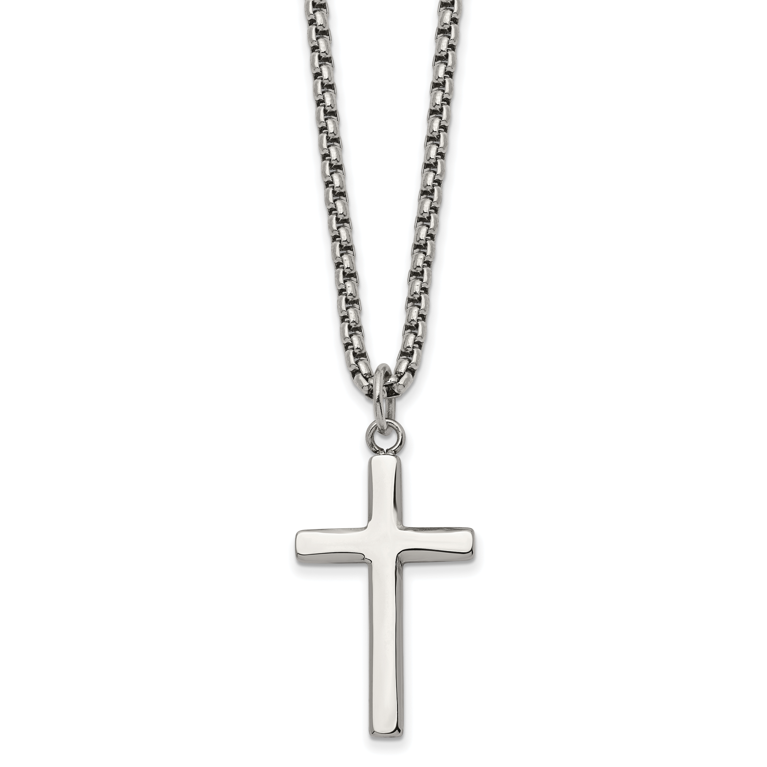 Chisel Stainless Steel Polished Cross Pendant on a 24 inch Box Chain Necklace Main image