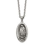 Chisel Stainless Steel Antiqued and Polished Spanish Lady of Guadalupe Pendant on a 24 inch Cable Chain Necklace