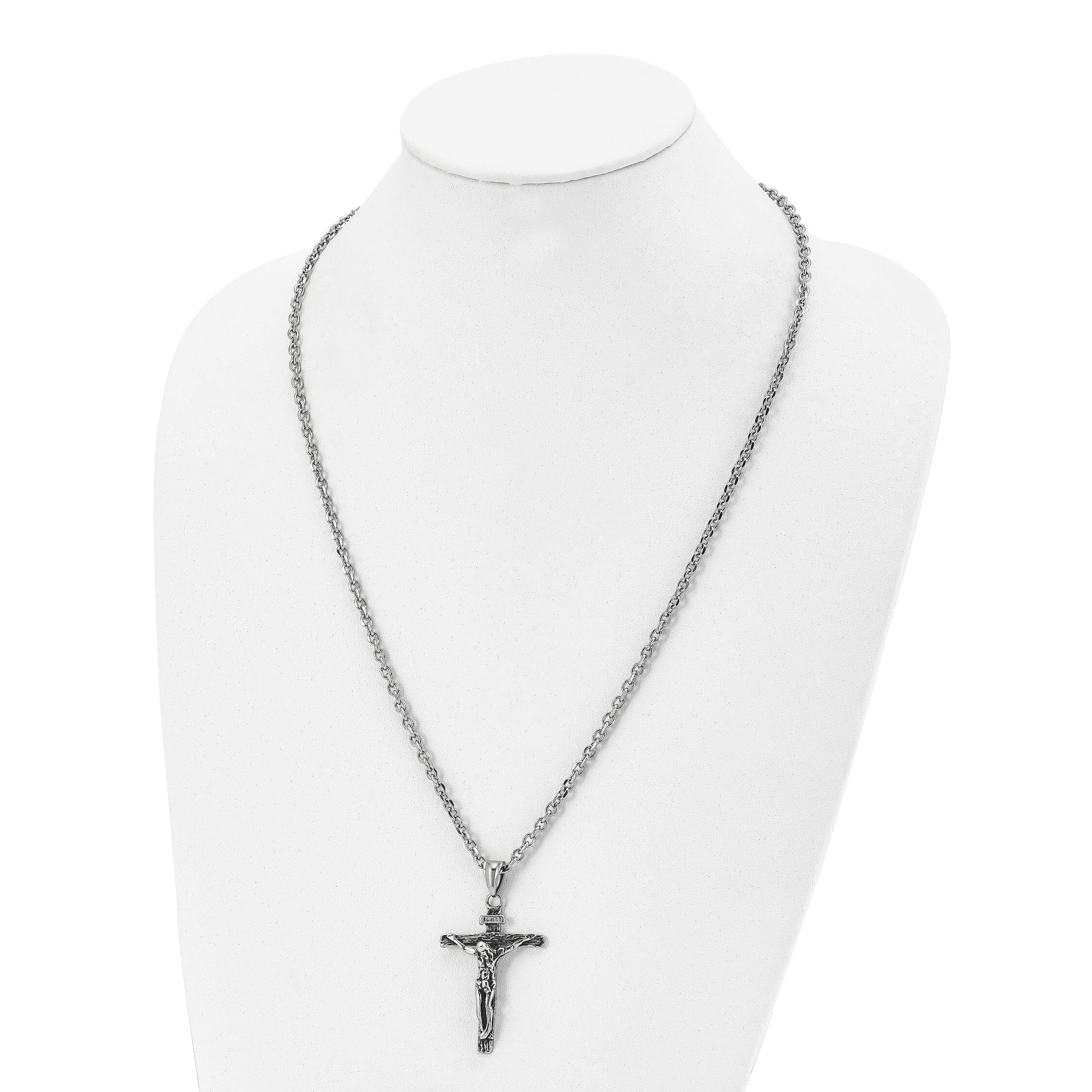 Chisel Stainless Steel Antiqued and Polished INRI Crucifix Pendant on a 24 inch Cable Chain Necklace Secondary image