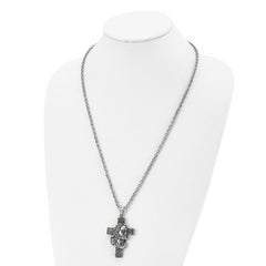 Chisel Stainless Steel Antiqued and Polished Jesus Cross Pendant on a 25.5 inch Cable Chain Necklace