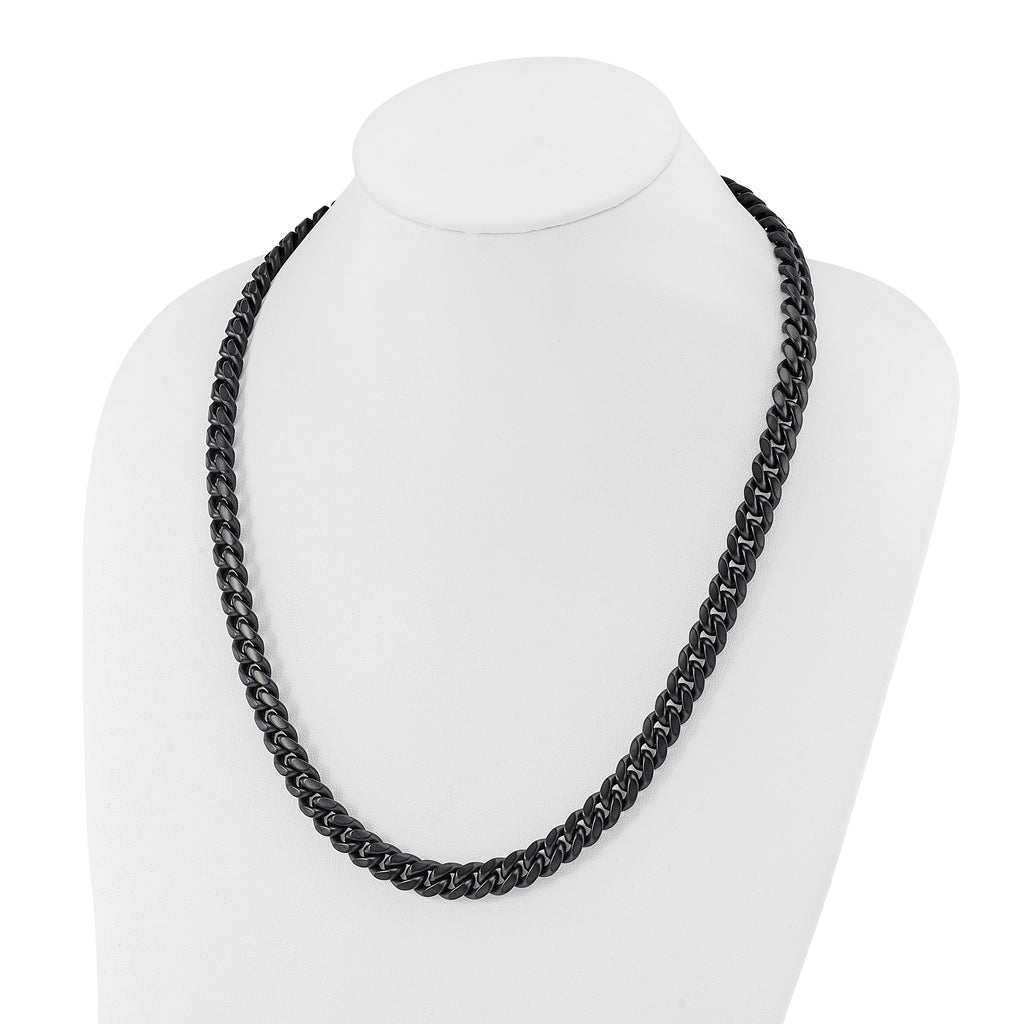 Black IP Brushed Curb Chain Necklace in Stainless Steel, 10mm