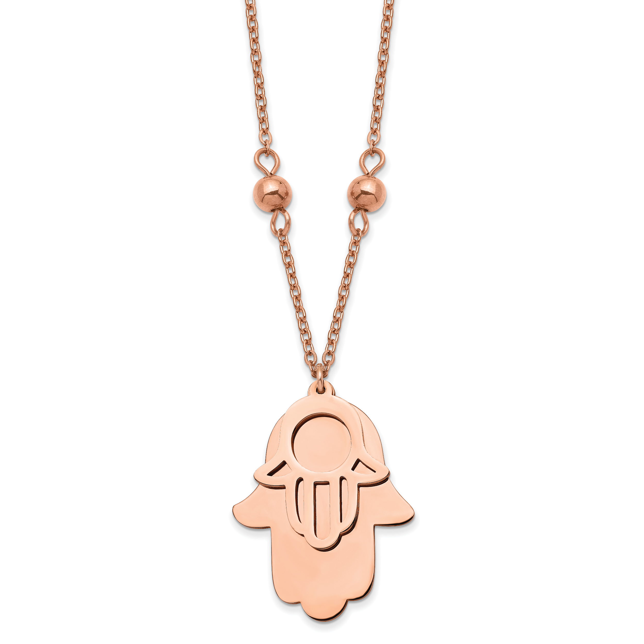 Chisel Stainless Steel Polished Rose IP-plated Hamsa Pendant on a 19.75 inch Beaded Cable Chain Necklace Main image