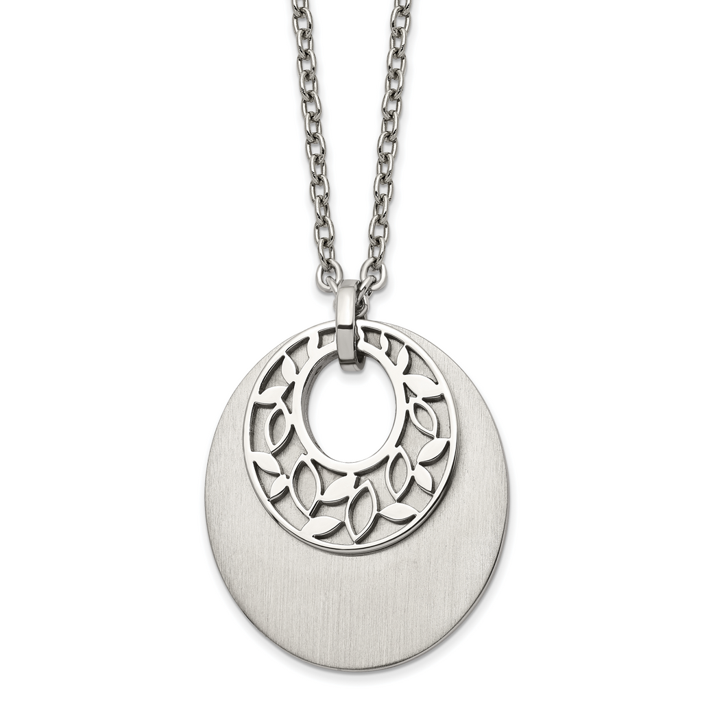 Chisel Stainless Steel Brushed and Polished Flower Cutout Pendant on an 18 inch Cable Chain Plus a 2 inch Extension Necklace