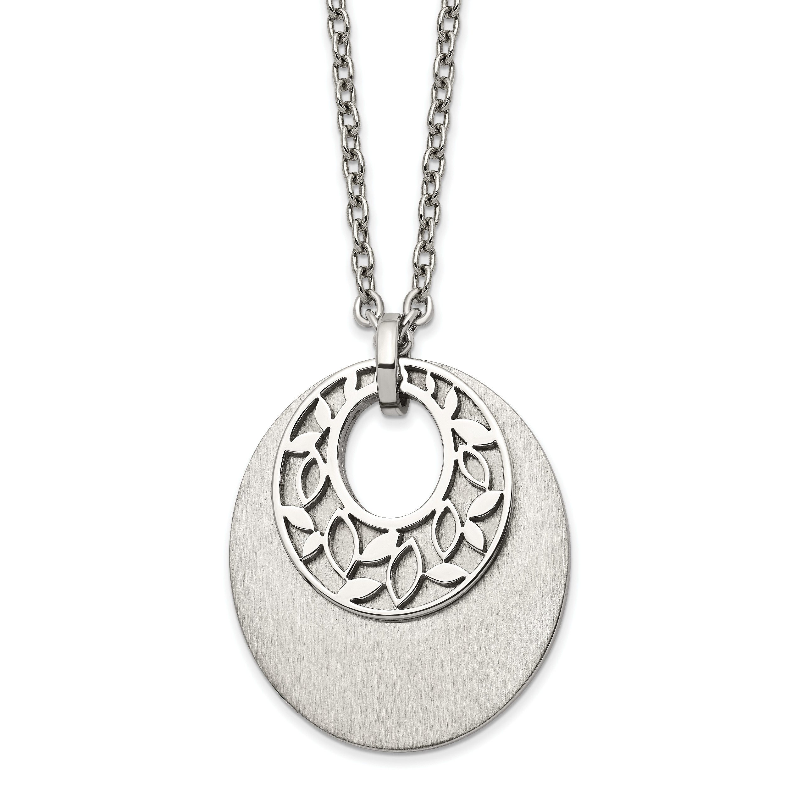 Chisel Stainless Steel Brushed and Polished Flower Cutout Pendant on an 18 inch Cable Chain Plus a 2 inch Extension Necklace