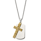 Chisel Stainless Steel Polished Yellow IP-plated 2 Piece Cut Out Stripes Cross Dog Tag on a 24 inch Cable Chain Necklace
