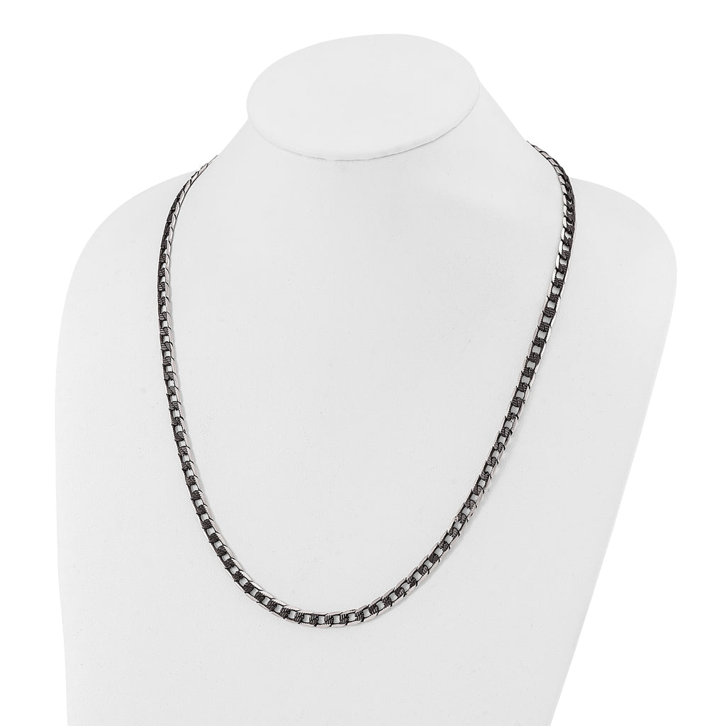 Chisel Stainless Steel Brushed and Textured Black IP-plated 24 inch Curb Chain Necklace