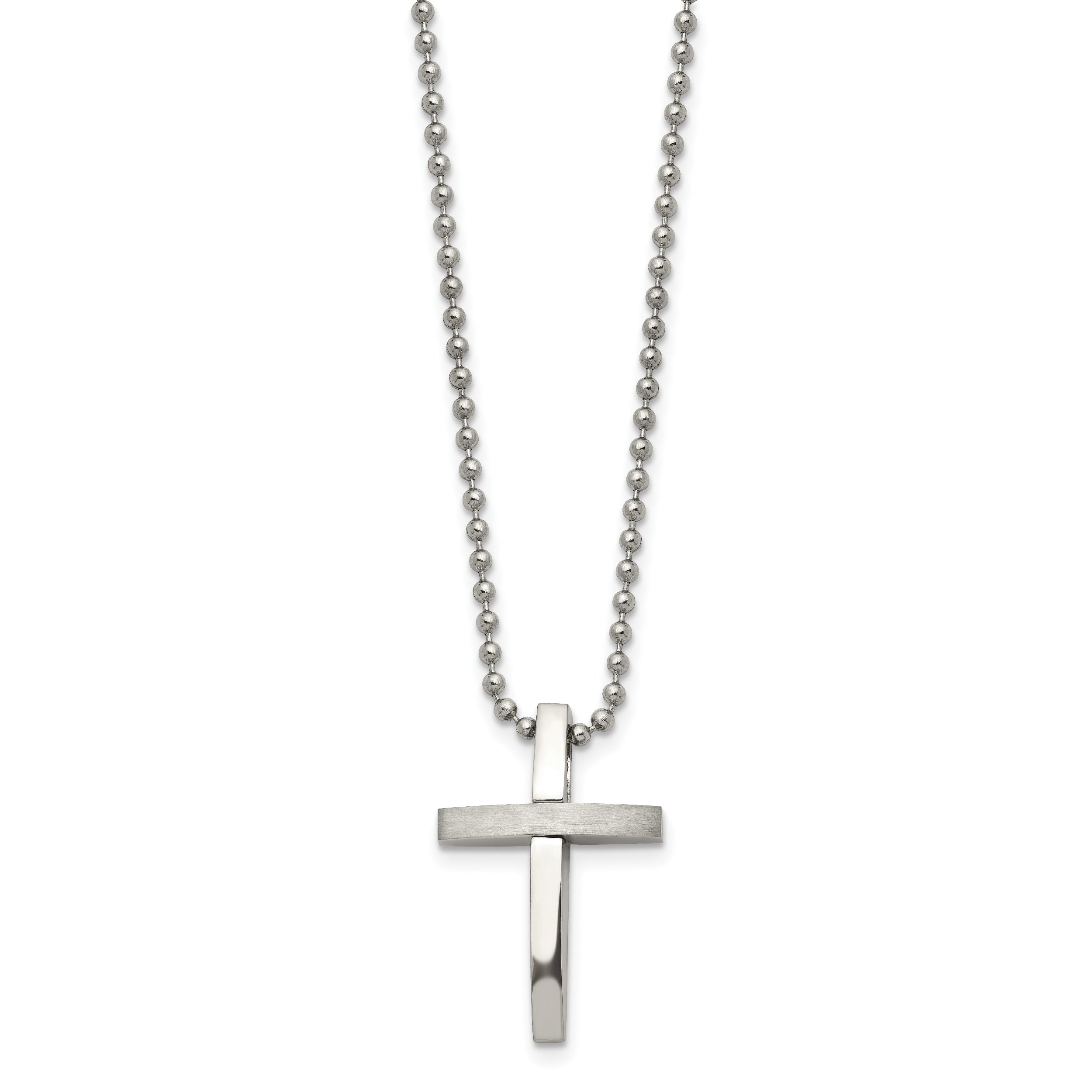 Chisel Stainless Steel Brushed and Polished Cross Pendant on an 18 inch Ball Chain Necklace