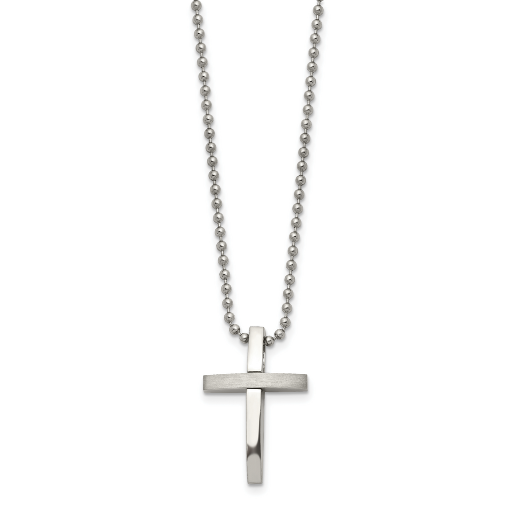 Brushed & Polished Cross Pendant Necklace in Stainless Steel