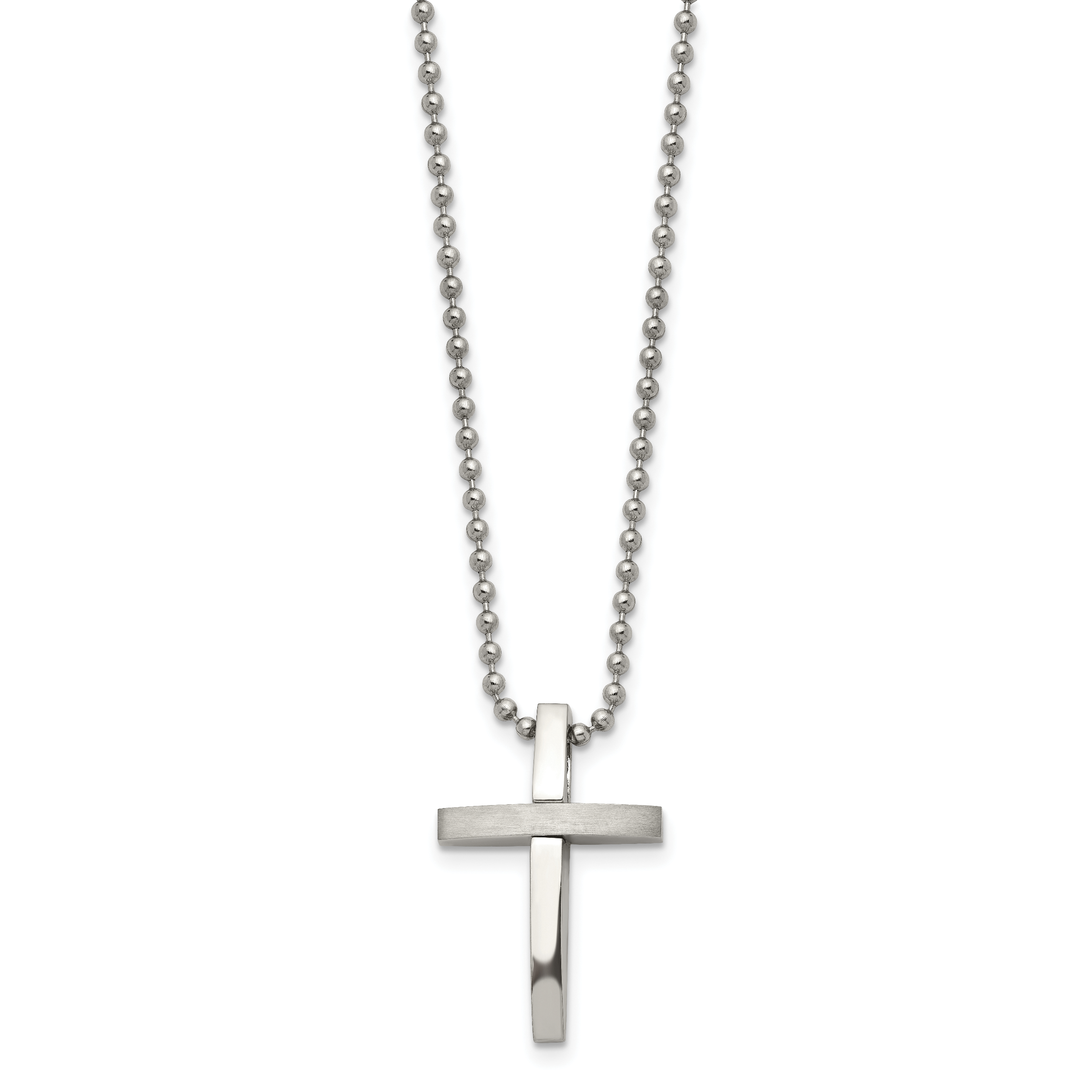 Brushed & Polished Cross Pendant Necklace in Stainless Steel