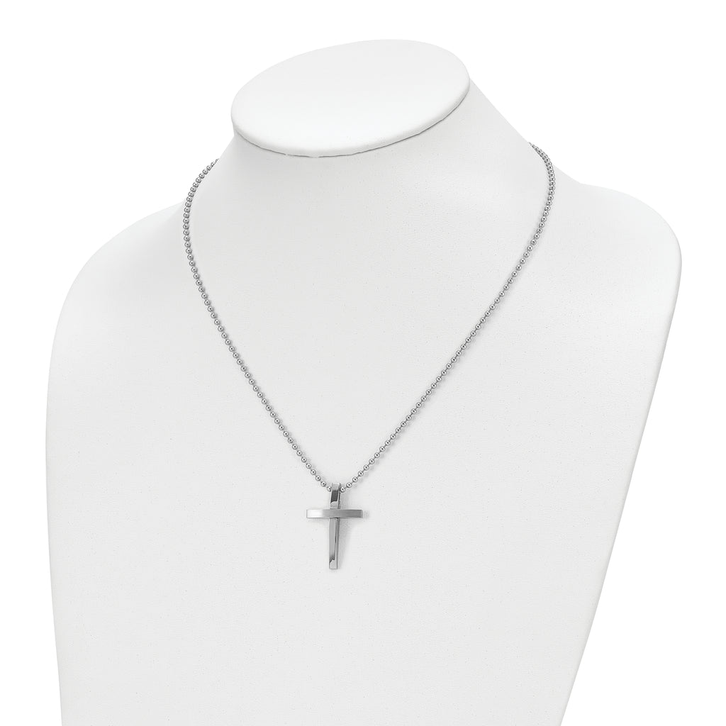 Brushed & Polished Cross Pendant Necklace in Stainless Steel