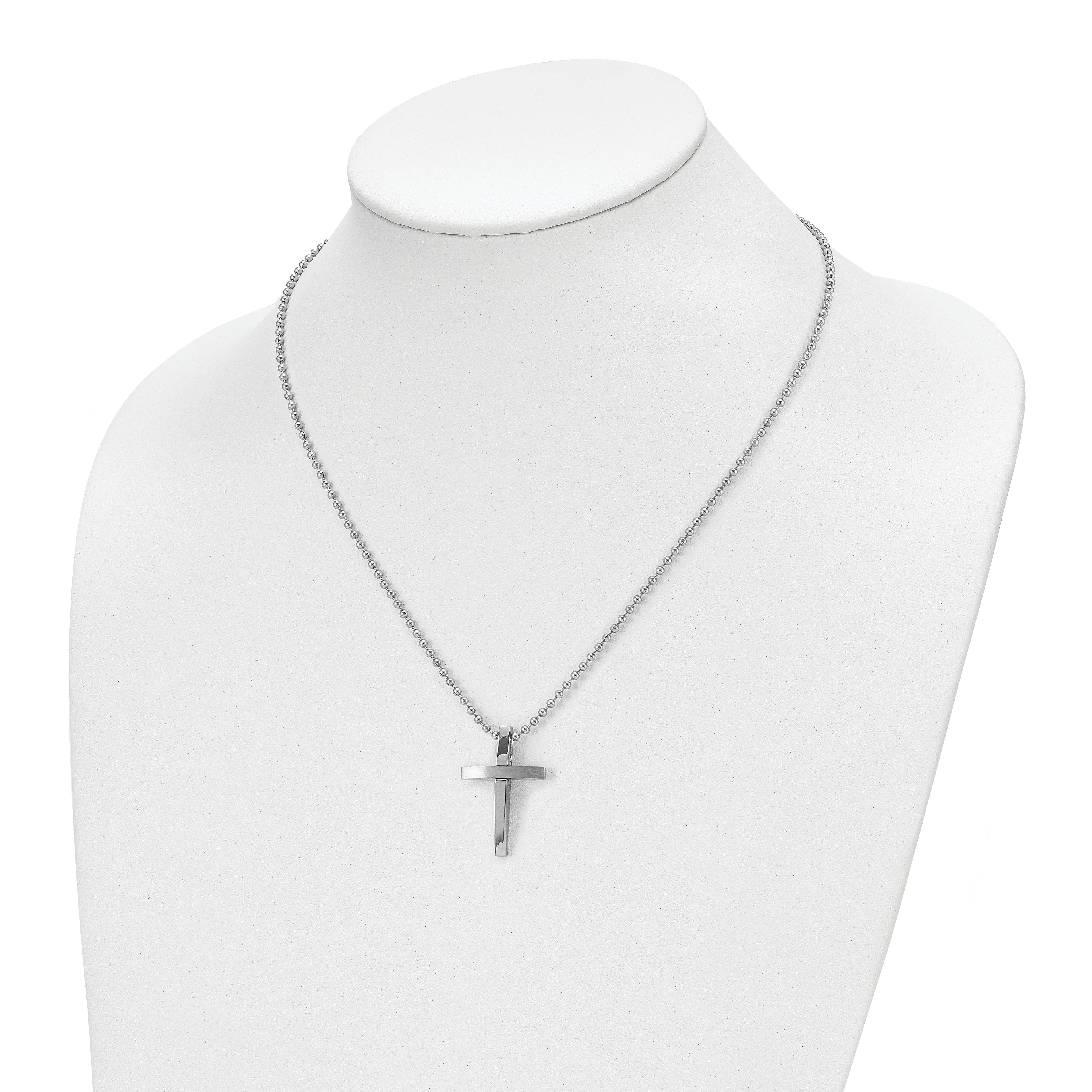 Brushed & Polished Cross Pendant Necklace in Stainless Steel