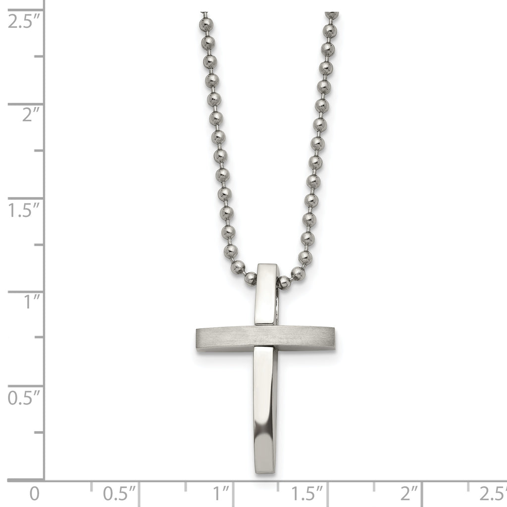 Brushed & Polished Cross Pendant Necklace in Stainless Steel