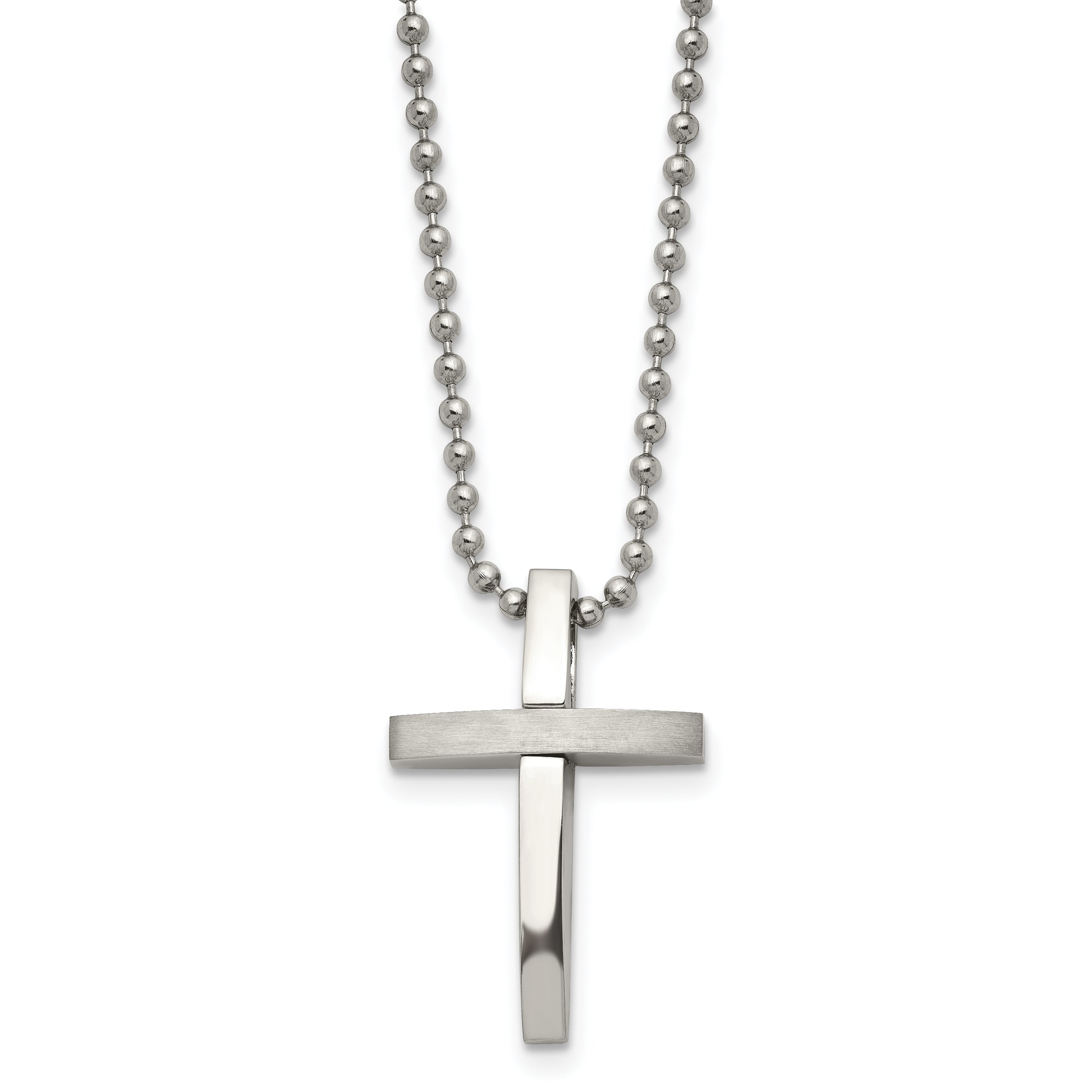 Chisel Stainless Steel Brushed and Polished Cross Pendant on an 18 inch Ball Chain Necklace