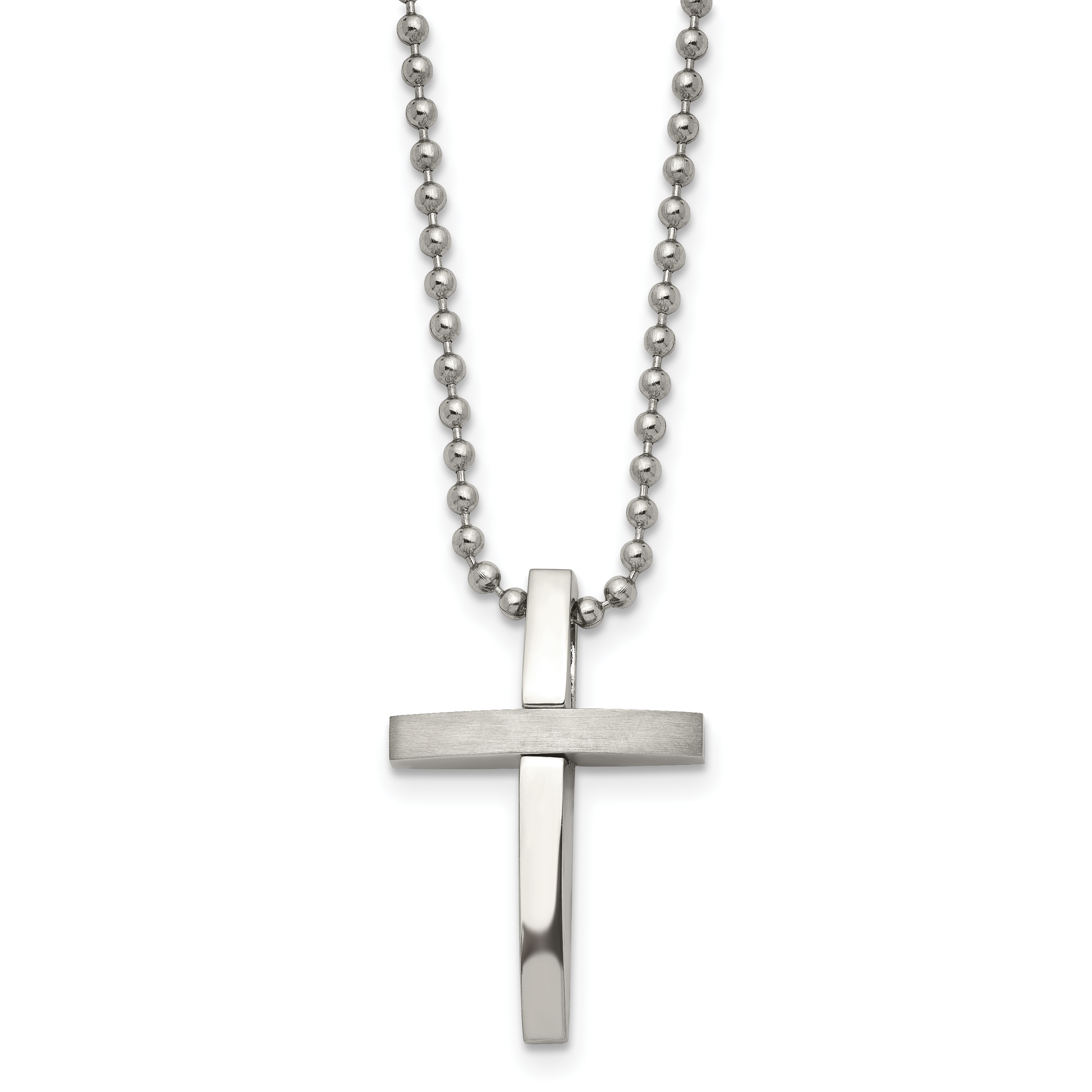 Chisel Stainless Steel Brushed and Polished Cross Pendant on an 18 inch Ball Chain Necklace Main image