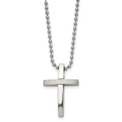 Chisel Stainless Steel Brushed and Polished Cross Pendant on an 18 inch Ball Chain Necklace