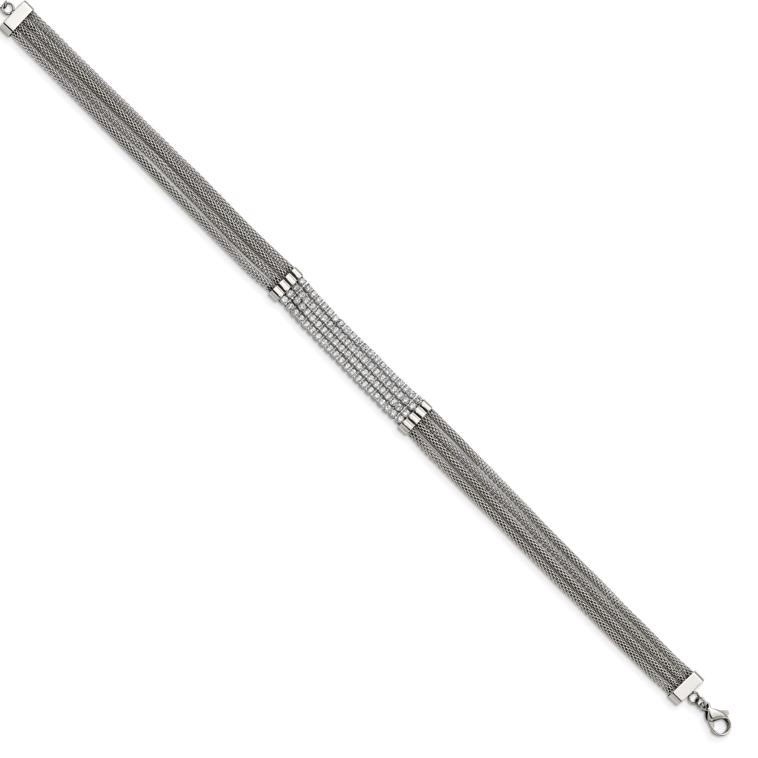 Chisel Stainless Steel Polished with CZ Multi Strand 11.75 inch with a 2.75 inch Extension Choker Necklace Secondary image