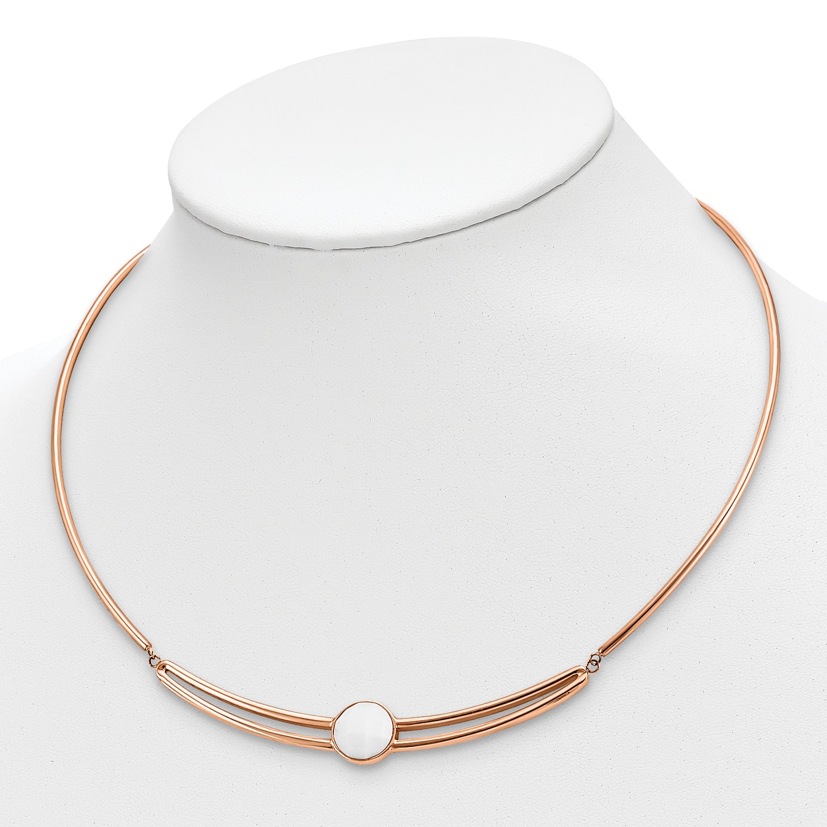 Stainless Steel Polished Rose IP-plated with Crystal 15in w/1in ext Choker Secondary image