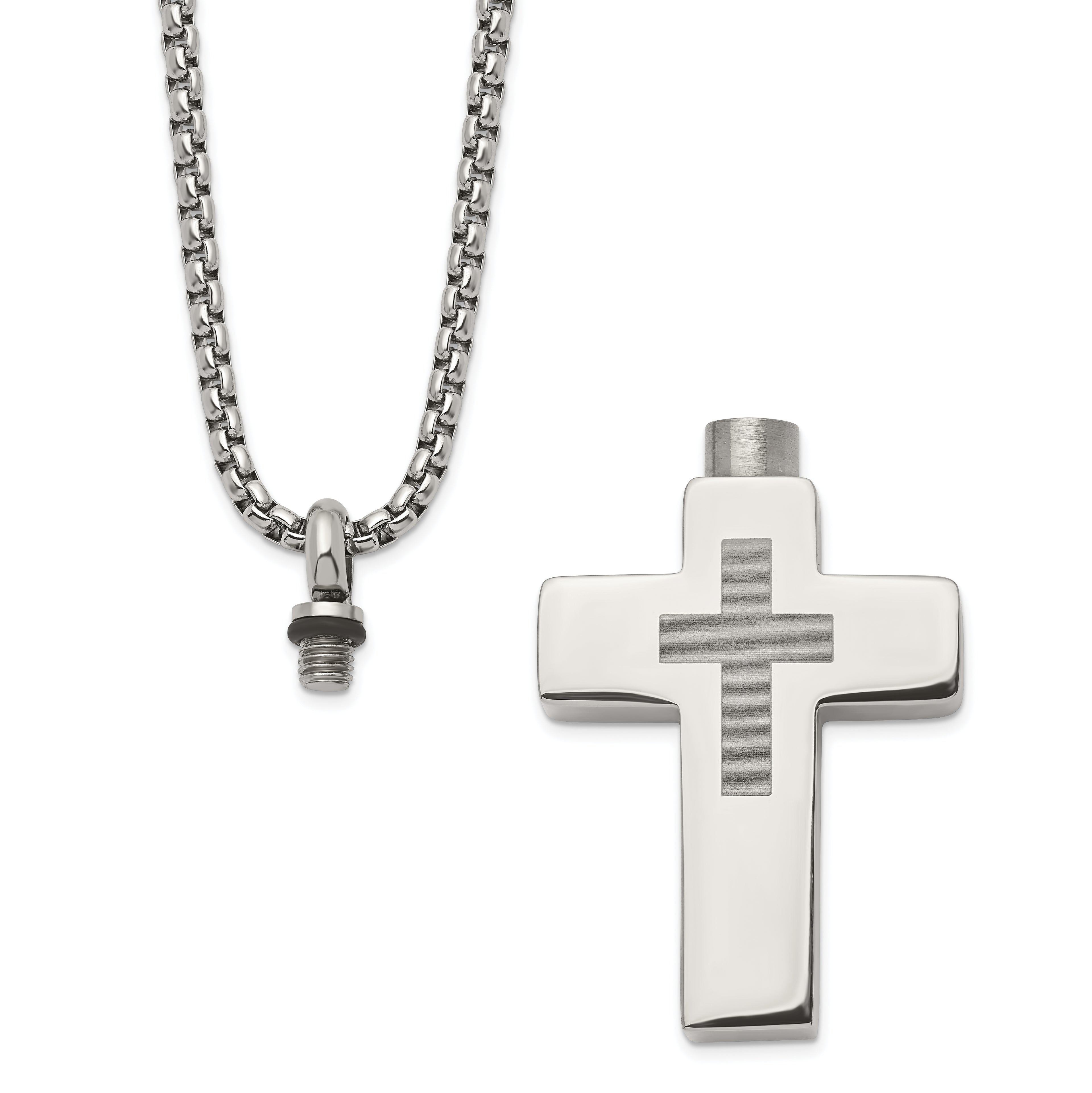 Cross Ash Holder Necklace in Stainless Steel, 24in