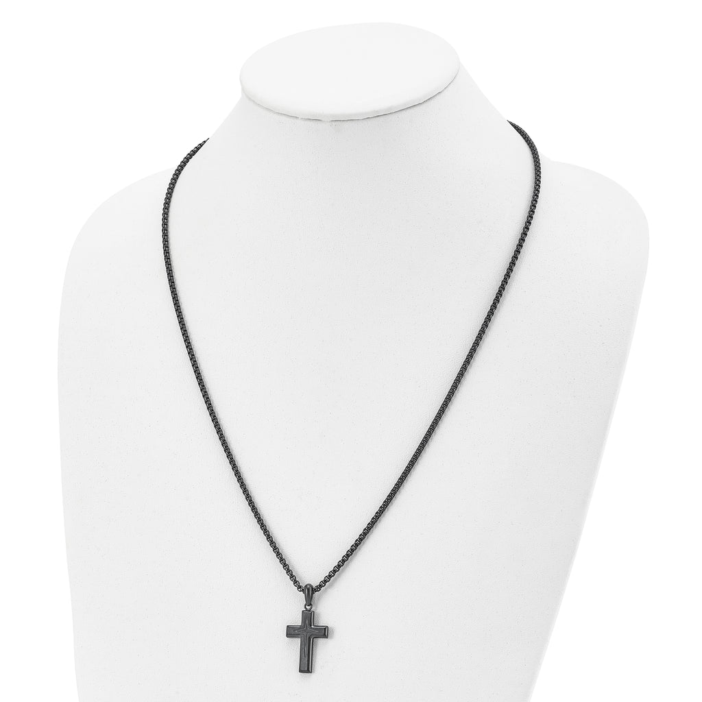 Dark Grey IP Cross Pendant Necklace in Stainless Steel