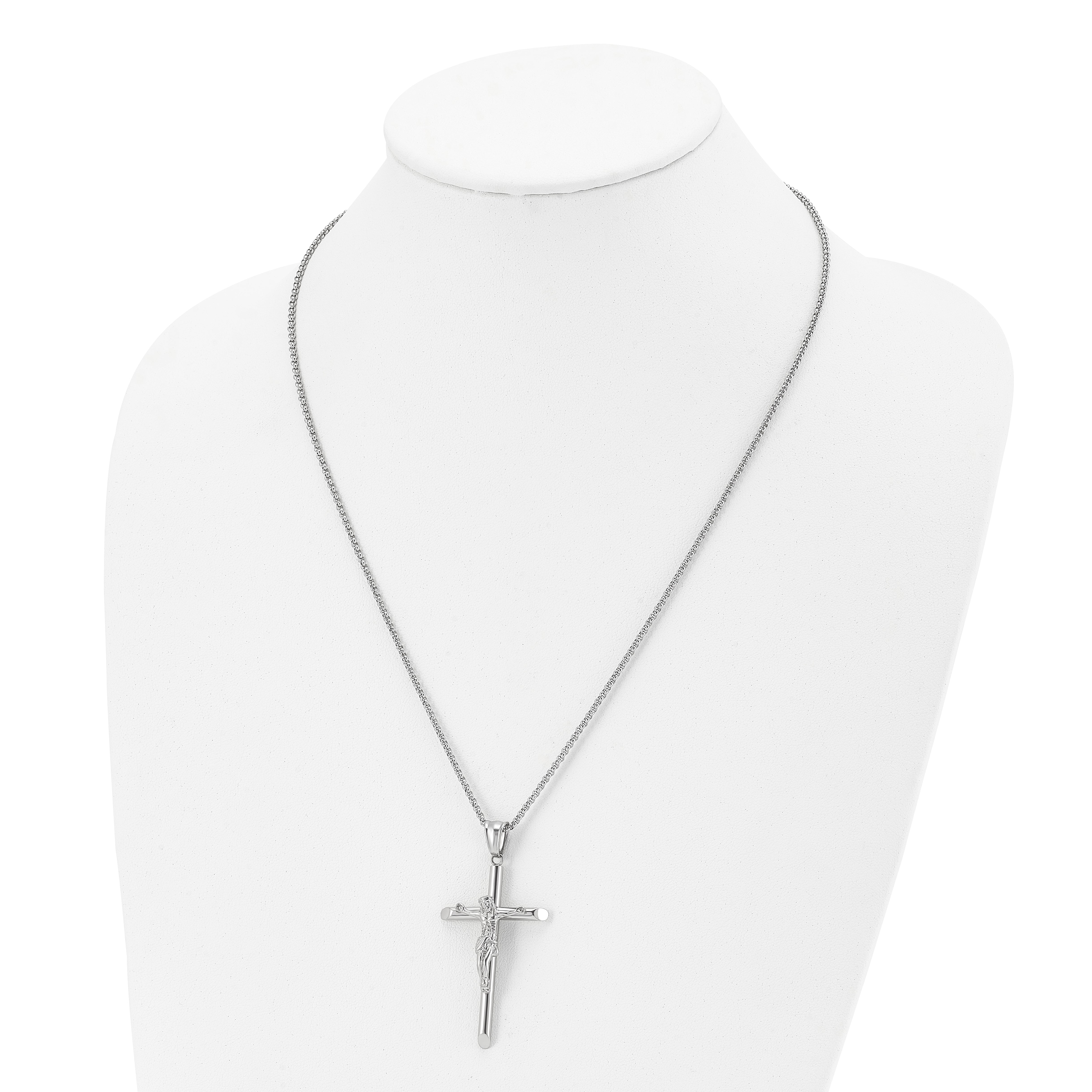 Chisel Stainless Steel Polished Large Crucifix Pendant on a 22 inch Box Chain Necklace Secondary image