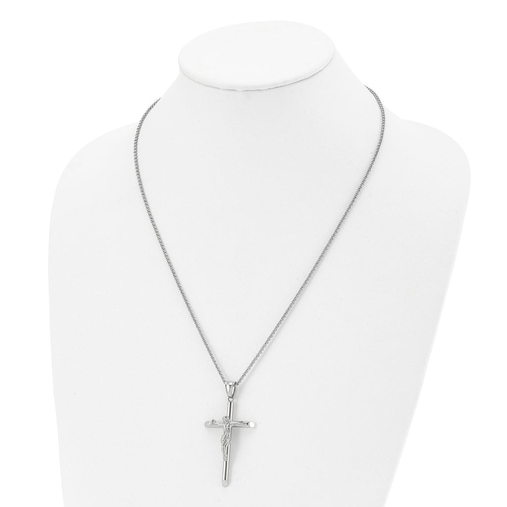 Chisel Stainless Steel Polished Large Crucifix Pendant on a 22 inch Box Chain Necklace