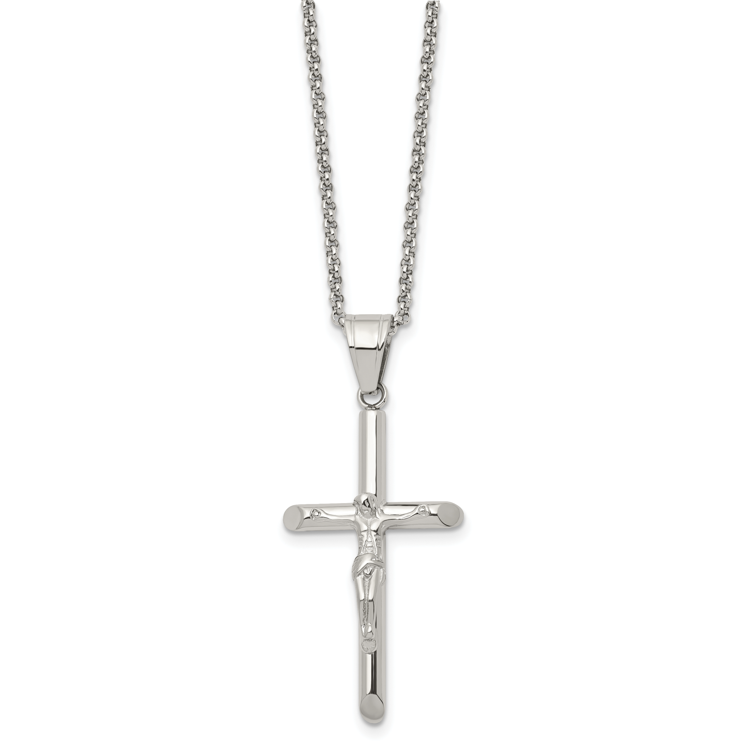 Chisel Stainless Steel Polished Crucifix Pendant on a 22 inch Rolo Chain Necklace Secondary image