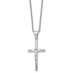 Chisel Stainless Steel Polished Crucifix Pendant on a 22 inch Rolo Chain Necklace