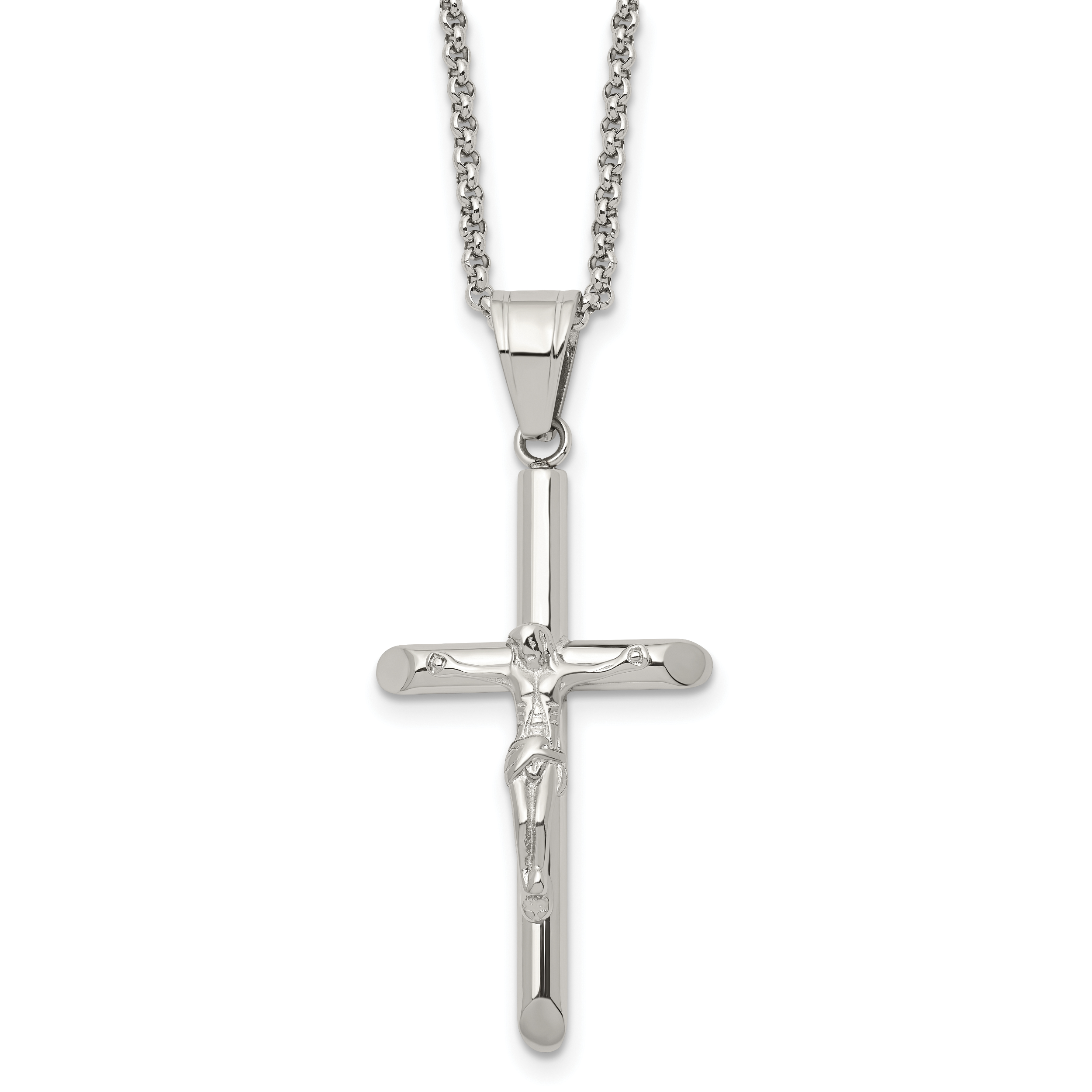 Chisel Stainless Steel Polished Crucifix Pendant on a 22 inch Rolo Chain Necklace Main image
