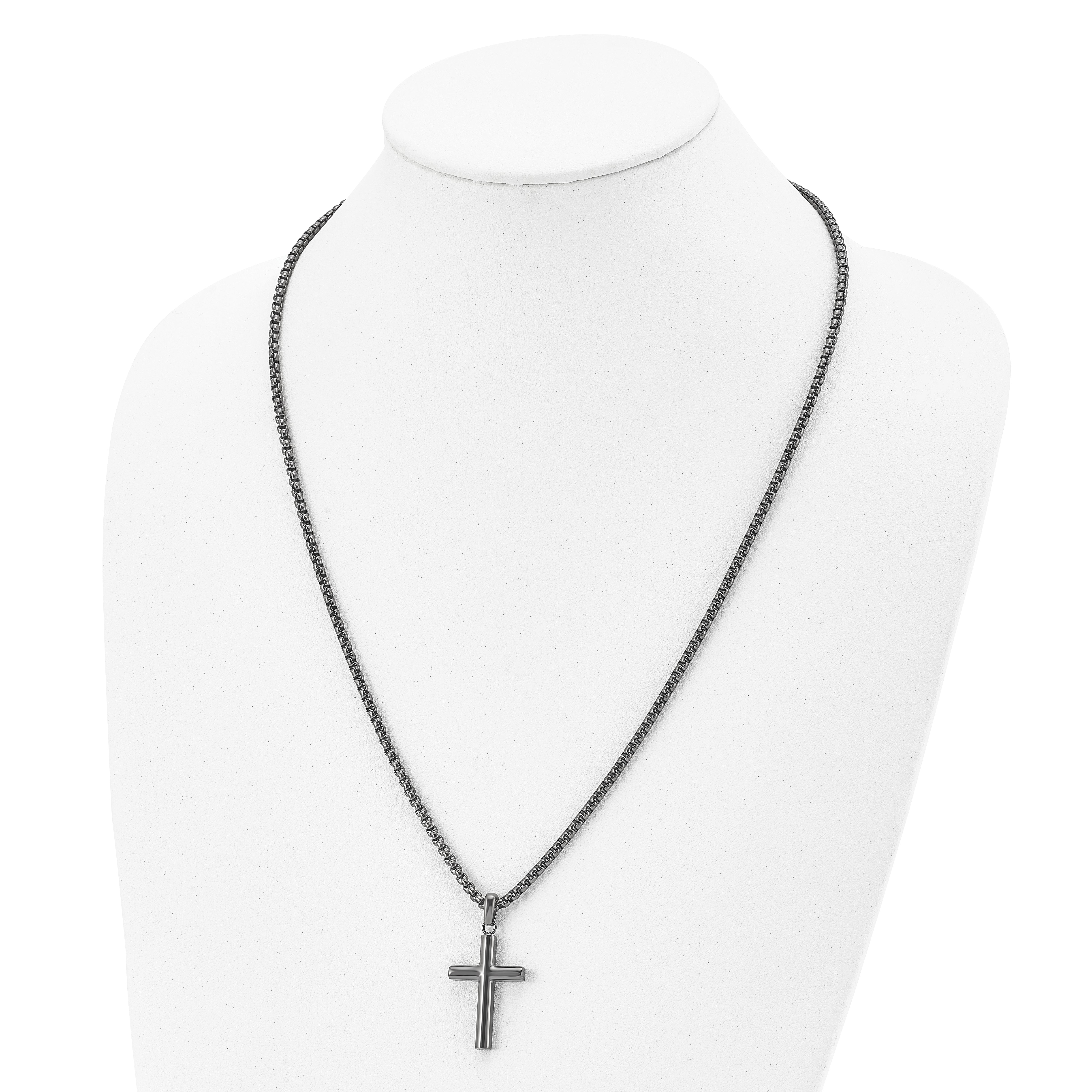 Chisel Stainless Steel Polished Gun Metal IP-plated Cross Pendant on a 24 inch Box Chain Necklace Secondary image