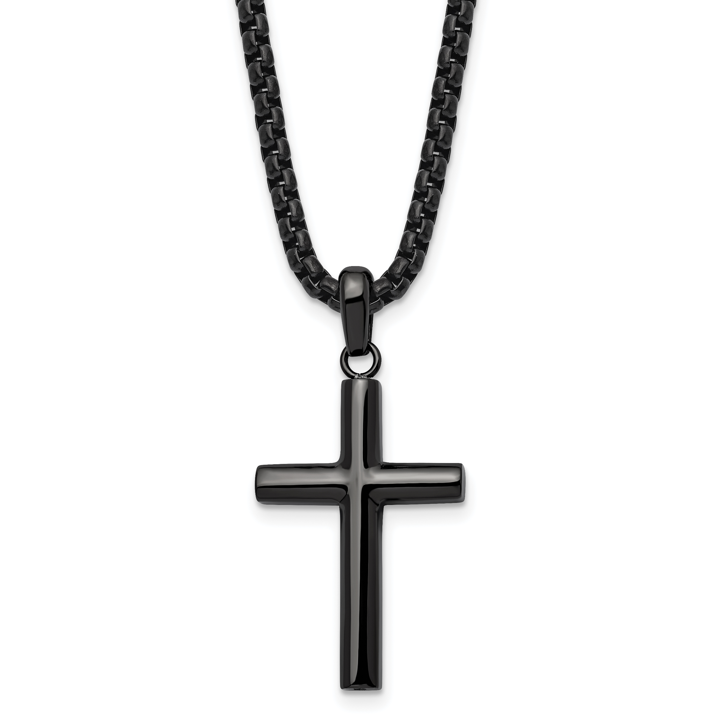 Chisel Stainless Steel Polished Gun Metal IP-plated Cross Pendant on a 24 inch Box Chain Necklace Main image
