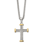 Chisel Stainless Steel Polished and Textured Yellow IP-plated Cross Pendant on a 22 inch Curb Chain Necklace